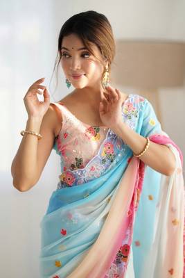 Sky blue georgette c bollywood style pedding with embroidery work saree 2