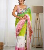 Green georgette c bollywood style pedding with embroidery work saree