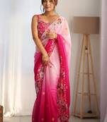 Pink georgette c bollywood style pedding with embroidery work saree