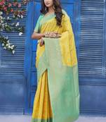 Yellow glamorous wevon jacquard designer silk blend wedding season saree
