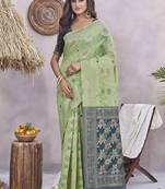 Pista glamorous wevon jacquard designer silk blend wedding season saree