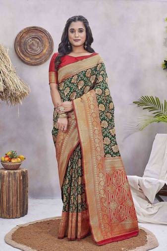 Green glamorous wevon jacquard designer silk blend wedding season saree