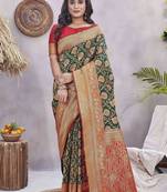 Green glamorous wevon jacquard designer silk blend wedding season saree