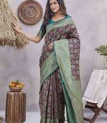 Purple glamorous wevon jacquard designer silk blend wedding season saree