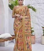 Mustard fashinove looks smart printed linen blend saree