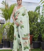 Pista fashinove looks smart printed linen blend saree