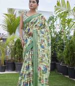 Pista fashinove looks smart printed linen blend saree