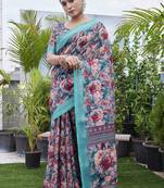 Multy fashinove looks smart printed linen blend saree