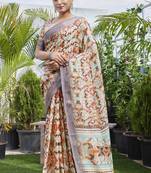 Beige fashinove looks smart printed linen blend saree
