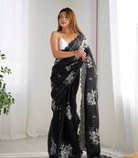Black bollywood style designer sequance embroidery work jimmy choo saree