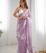 Lavender bollywood style designer sequance embroidery work jimmy choo saree