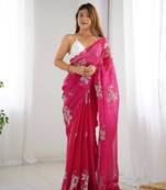 Pink bollywood style designer sequance embroidery work jimmy choo saree