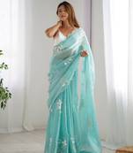 Sky blue bollywood style designer sequance embroidery work jimmy choo saree