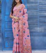 Pink wevon jacquard linen c graceful saree