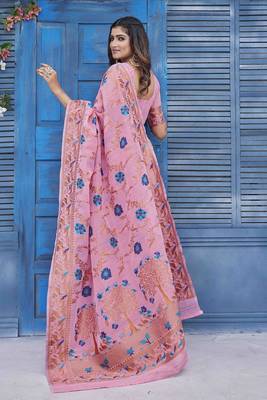 Pink wevon jacquard linen c graceful saree 2