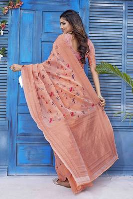 Peach wevon jacquard linen c graceful saree 2