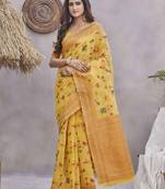 Yellow wevon jacquard linen c graceful saree