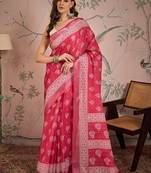 Pink digital printed linen c graceful saree