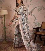 Mauve digital printed linen c graceful saree