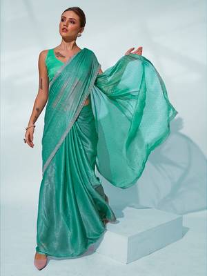 Glamorous sea green chiffon c trendy saree 1