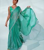 Glamorous sea green chiffon c trendy designer bollywood saree