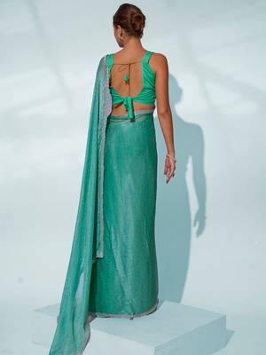 Glamorous sea green chiffon c trendy saree 2
