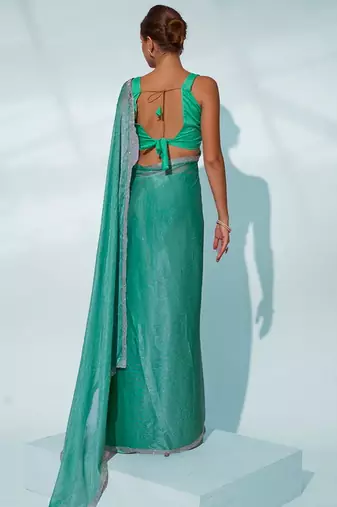 Glamorous sea green chiffon c trendy saree