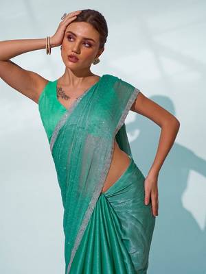 Glamorous sea green chiffon c trendy saree 3