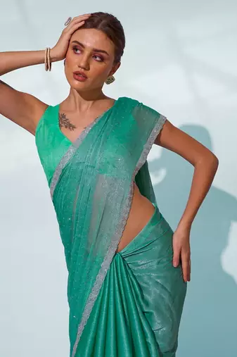 Glamorous sea green chiffon c trendy saree
