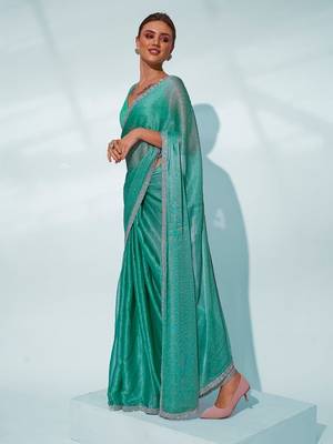 Glamorous sea green chiffon c trendy saree 4