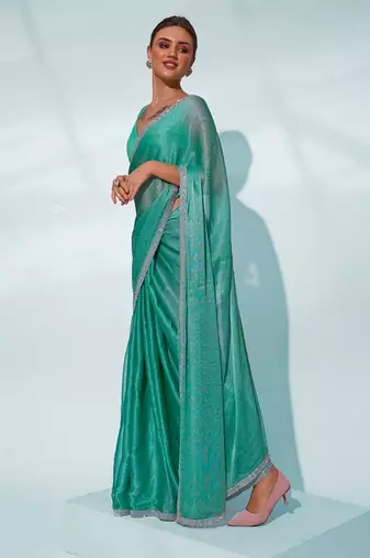 Glamorous sea green chiffon c trendy saree