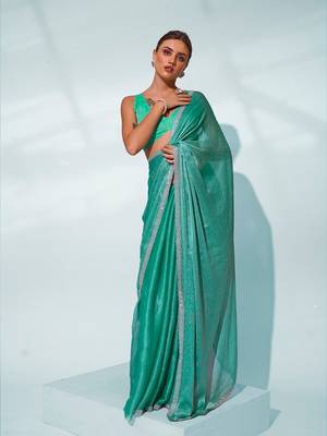Glamorous sea green chiffon c trendy saree 5