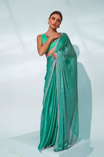 Glamorous sea green chiffon c trendy saree