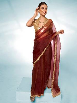 Glamorous brown tissue c trendy saree 1