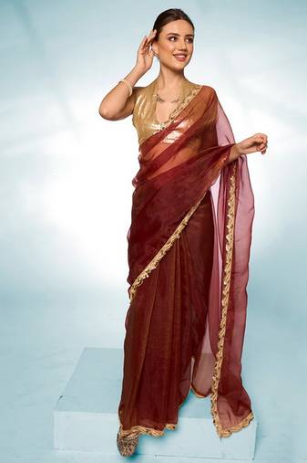 Glamorous brown tissue c trendy designer bollywood saree