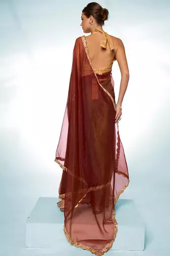 Glamorous brown tissue c trendy saree