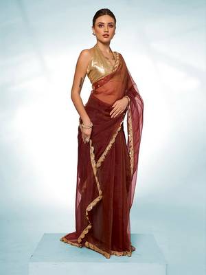 Glamorous brown tissue c trendy saree 4