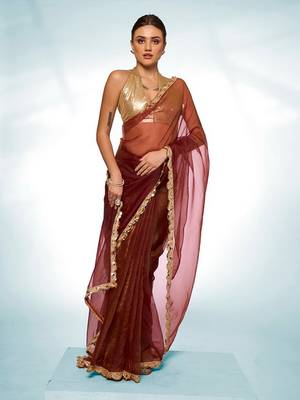 Glamorous brown tissue c trendy saree 5