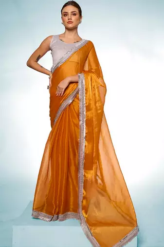 Glamorous musterd burburry c trendy designer bollywood saree