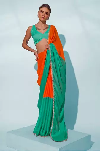 Glamorous sea green georgette c trendy designer bollywood saree