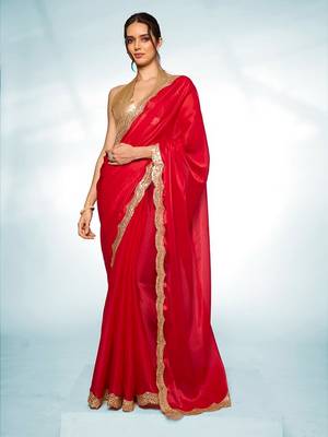 Glamorous red jimmy choo c trendy saree 1