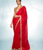 Glamorous red jimmy choo c trendy bollywood saree