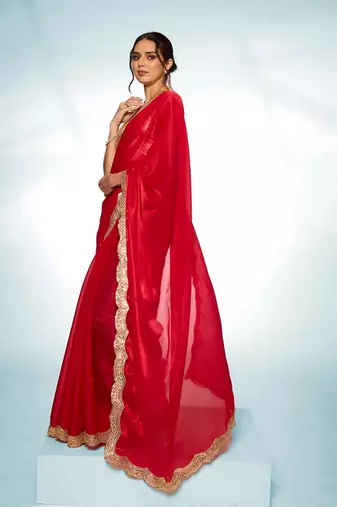 Glamorous red jimmy choo c trendy saree