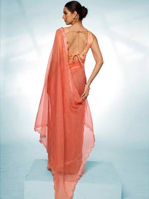 Orange organza c swarovski graceful style party saree 2