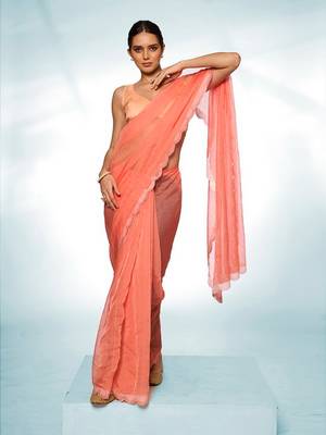 Orange organza c swarovski graceful style party saree 4