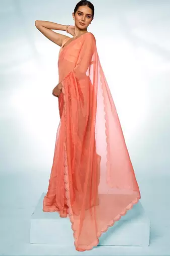 Orange organza c swarovski graceful style party saree
