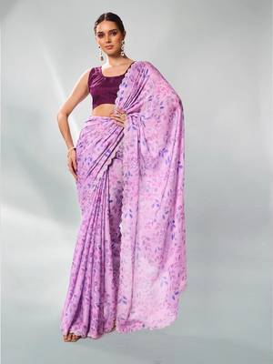 Lavender satin georgette c printed graceful style party saree 1
