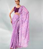 Lavender satin georgette c designer printed graceful bollywood style party saree
