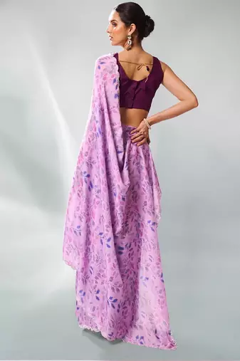 Lavender satin georgette c printed graceful style party saree