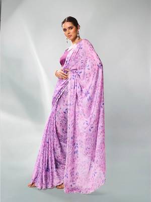 Lavender satin georgette c printed graceful style party saree 4